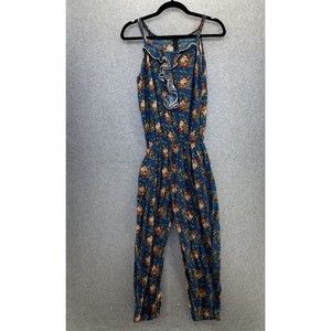 Unbranded Women's Jumpsuit Pants Sleeveless Teal Floral Small Ruffle Front